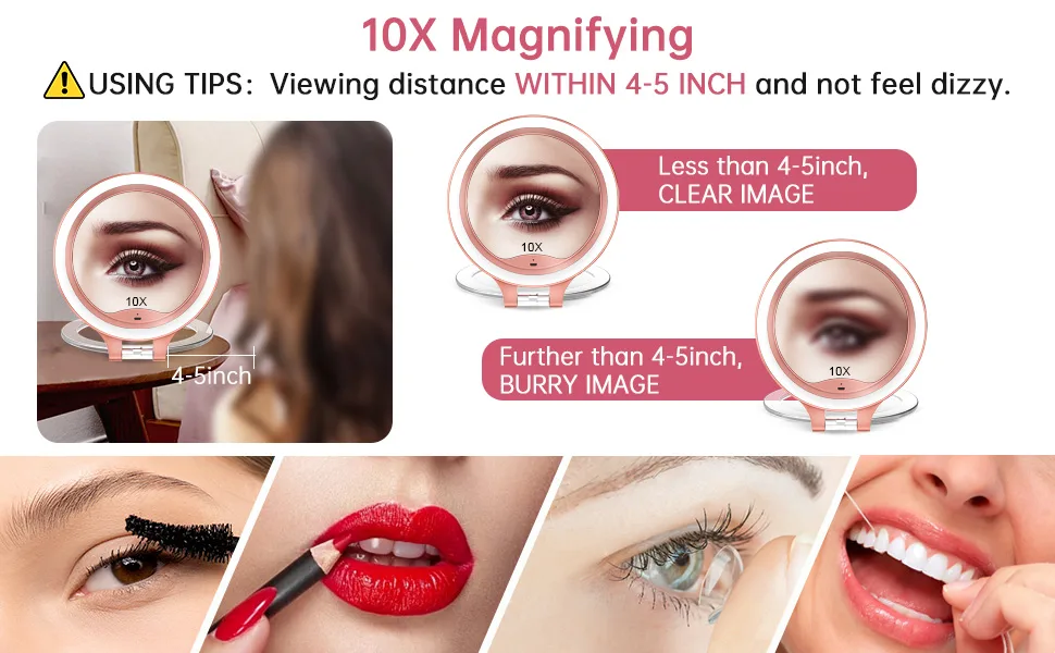 Magnifying Mirror 10X 1X Double Sided Magnification Makeup Vanity Mirror Rechargeable Lighted Mirror with 3 Color Setting Adjustable Rotation LED Vanity Desk Mirror Rosegold - Magnifying Mirror 10X 1X Double Sided Magnification Makeup Vanity Mirror