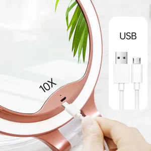 Magnifying Mirror 10X 1X Double Sided Magnification Makeup Vanity Mirror Rechargeable Lighted Mirror with 3 Color Setting Adjustable Rotation LED Vanity Desk Mirror Rosegold - Magnifying Mirror 10X 1X Double Sided Magnification Makeup Vanity Mirror