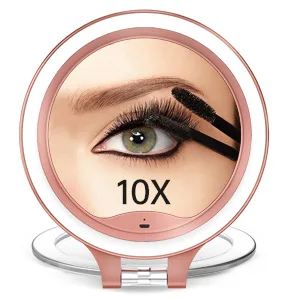 Magnifying Mirror 10X 1X Double Sided Magnification Makeup Vanity Mirror Rechargeable Lighted Mirror with 3 Color Setting Adjustable Rotation LED Vanity Desk Mirror Rosegold - Magnifying Mirror 10X 1X Double Sided Magnification Makeup Vanity Mirror