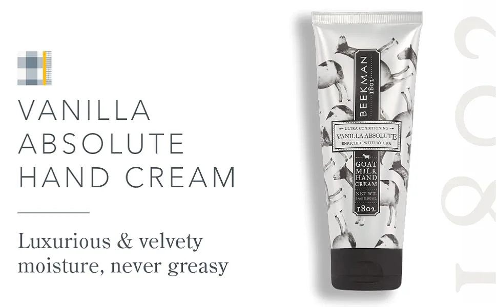 Beekman 1802 - Hand Cream - Vanilla Absolute - Moisturizing & Hydrating Goat Milk Hand Lotion for Dry & Sensitive Skin - Anti-Aging Hydration - Goat Milk Hand Care - 3.4 oz Vanilla 3.4 Fl Oz (Pack of 1) - intro banner
