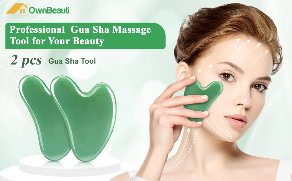 Gua Sha Facial Tools, 2 Pack Guasha Tool for Face, Natural Jade Gua Sha Massage Tool 2 Count (Pack of 1) - gua sha