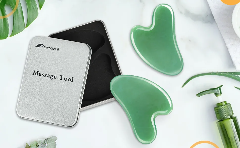 Gua Sha Facial Tools, 2 Pack Guasha Tool for Face, Natural Jade Gua Sha Massage Tool 2 Count (Pack of 1) - gua sha facial tool