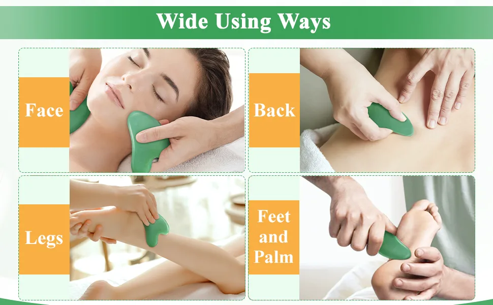 Gua Sha Facial Tools, 2 Pack Guasha Tool for Face, Natural Jade Gua Sha Massage Tool 2 Count (Pack of 1) - gua sha wide using ways