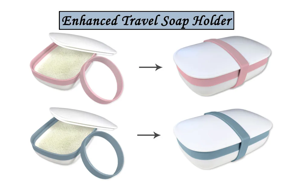 Kiasona 2Pack Travel Soap Holders, Soap Bar Box Dish Container Case ,with Sponge Saver& Band ,for Travel (Blue & Pink) - soap holder dish container box case cover leakproof travel gym outside school shower