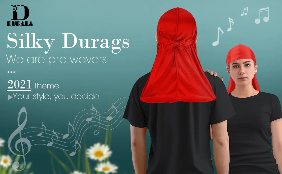 3PCS Silky Durags for Men Wave, Satin Doo Rags for 360, 540, 720 Waves (black) (3 packs)-black,black,black-3C - product information 1