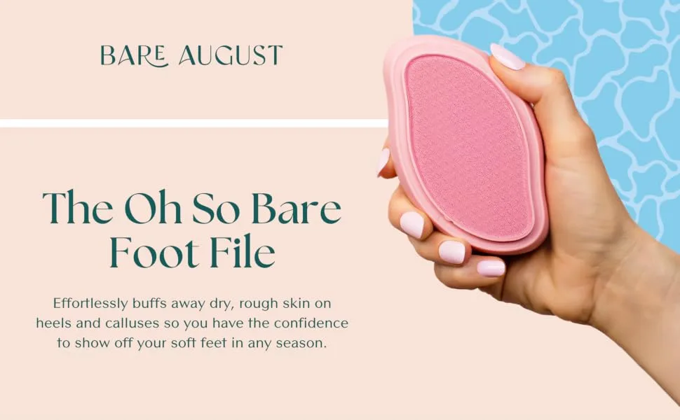 Bare August Glass Foot File Callus Remover for Feet - Heel Scraper & in Shower Foot Scrubber Dead Skin Remover - Pedicure Foot Buffer for Soft Feet - Bare August Oh So Bare Foot File