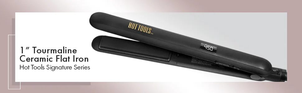 Hot Tools Pro Signature Ceramic + Tourmaline Flat Iron for Sleek Results, 1 Inch Plates Black - flatiron, flatirons, straightener, straighteners, HSIFlatIron, professional, salon, 1inch, HTST2588