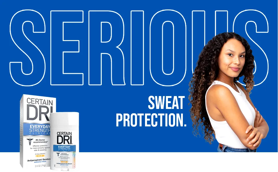 Certain Dri Everyday Strength Clinical Antiperspirant Solid Deodorant, Hyperhidrosis Treatment for Men & Women, Morning Fresh, 2.6oz, 3 Pack - Serious sweat protection. Certain Dri Everyday strength solid.