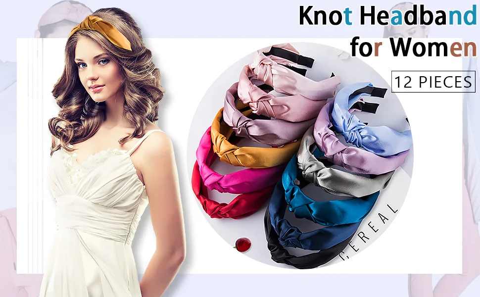 SIQUK 12 Pieces Top Knot Headband Satin Cross Knot Headband Twist Knot Headbands for Women - product information 2