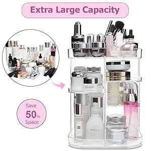Boxalls Makeup Organizer 360 Degree Rotating Storage, Multi-Function Clear Carousel Cosmetic Organizer with 5 Layers Large Capacity, Great for Countertop Vanity Bathroom Bedroom, Square Shape - Capacity