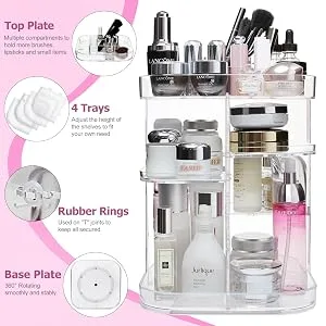 Boxalls Makeup Organizer 360 Degree Rotating Storage, Multi-Function Clear Carousel Cosmetic Organizer with 5 Layers Large Capacity, Great for Countertop Vanity Bathroom Bedroom, Square Shape - Plates