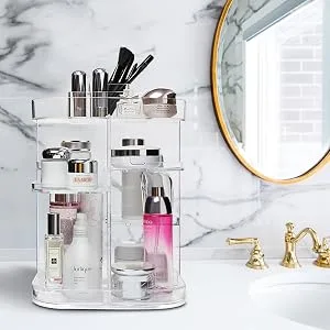 Boxalls Makeup Organizer 360 Degree Rotating Storage, Multi-Function Clear Carousel Cosmetic Organizer with 5 Layers Large Capacity, Great for Countertop Vanity Bathroom Bedroom, Square Shape - Vanity