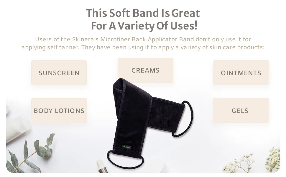 Skinerals Microfiber Back Applicator Mitt Band, Back Self Tanner and Body Lotion Applicator Band, Black - back apply