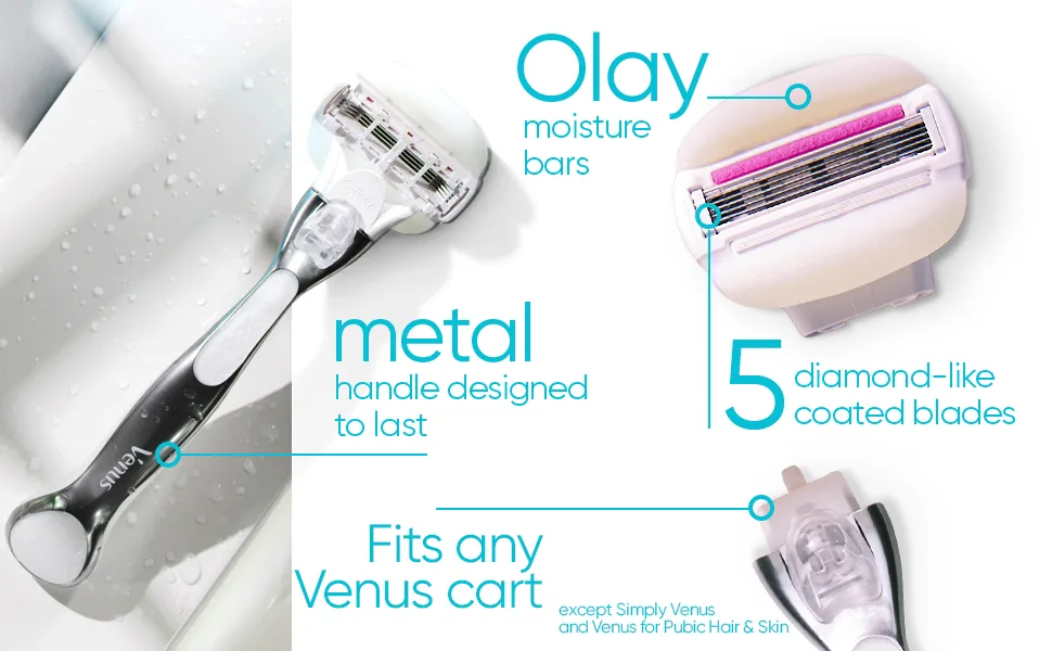 Gillette Venus Store Comfortglide with Olay Sugarberry Womens Razor Handle + 2 Blade Refills, Silver, 1 Count Metal Handle + 2 (Sugarberry) - metal handle designed to last