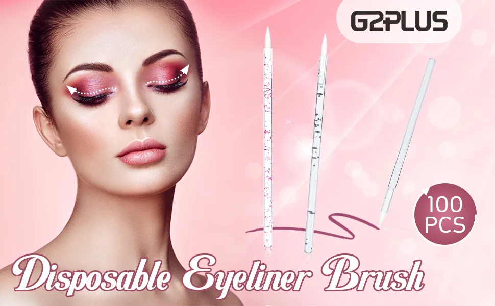 100PCS Disposable Eyeliner Makeup Brushes Applicator Cosmetic Eye Wands (Crystal Pink) - eyeliner