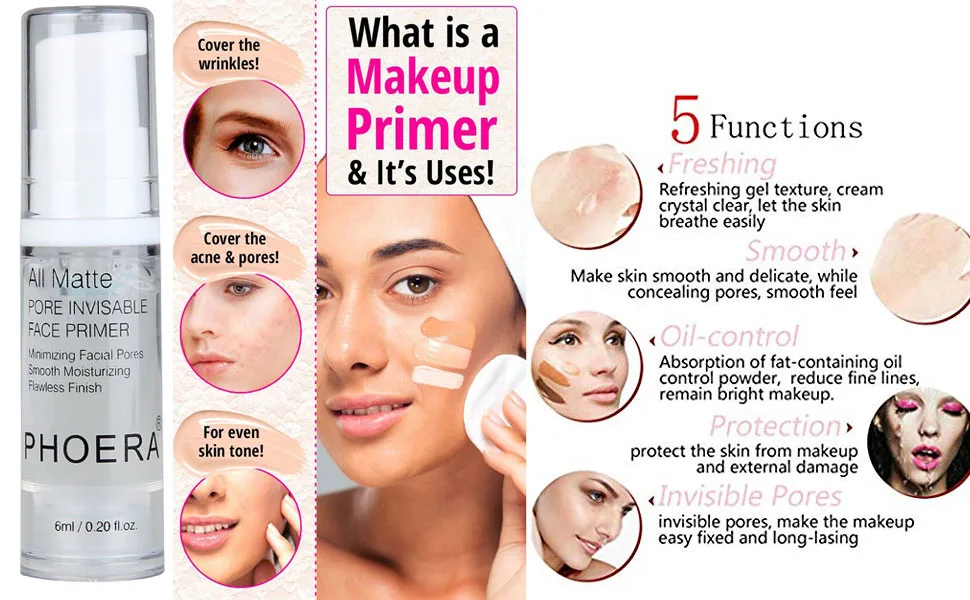 5PCS Liquid Foundation for PHOERA Makeup Set Matte Liquid Full Coverage Oil Control Breathable Invisible Cover Concealer Foundation with Face Primer, Foundation Brush, Makeup Sponge (101 Porcelain Makeup Set) - phoera