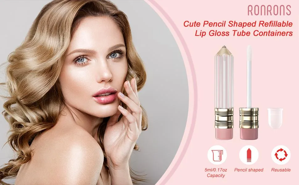 RONRONS 12 Pack Novelty Pencil Shaped Empty Lip Gloss Tubes Containers Gloss Tubes Containers, Clear Mini Refillable Lip Oil Bottles 5ml - product information 1