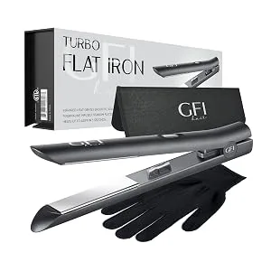 GFI Hair Straightener - Turbo Heating Element - Titanium Flat Iron - Straightens & Curls Any Hair Type - Temperature Control - Pouch & Glove Included - GFI Titanium flat iron