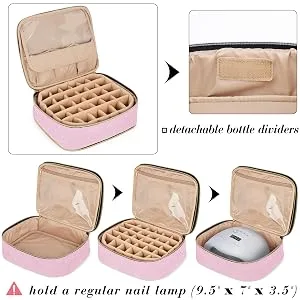Luxja Detachable 2 Layers Nail Polish Organizer - Hold 60 Bottles (15ml - 0.5 fl.oz), Nail Polish Case with Tools Storage Pockets (Patented Design), Pink - nail polish holder