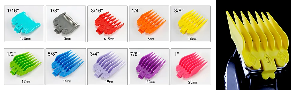 10 Color Professional Hair Clipper Coded Cutting Guards Guides/Combs- 1/16” to 1” -Compatible with Most Size Wahl Clippers - clipper guards full size