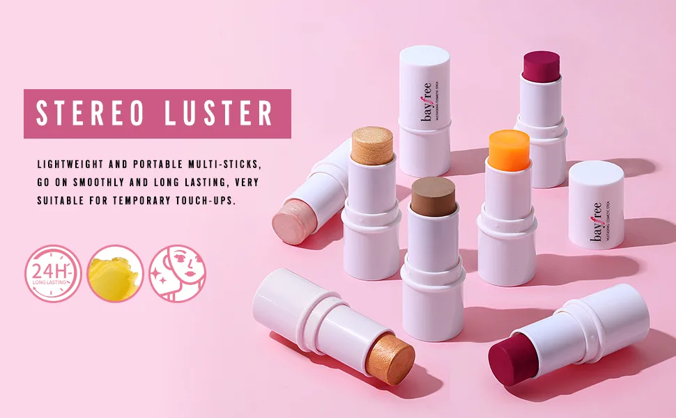 KIMUSE Cosmetics Multi Stick Trio - Cream Blush Stick, Highlighter Stick & Moisturizer - 3 Pack Makeup Sticks for Older Women & Mature Skin Blush, Highlighter & Moisturizer Trio - Create a simple, natural look