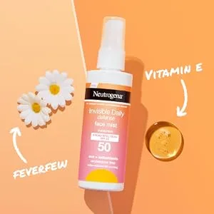 Neutrogena Invisible Daily Defense Face Mist, Broad Spectrum SPF 50 Sunscreen, Oxybenzone-Free, Sun & Environmental Aggressor Protection, Antioxidant Complex, 3.4 fl. Oz - SPF plus antioxidants