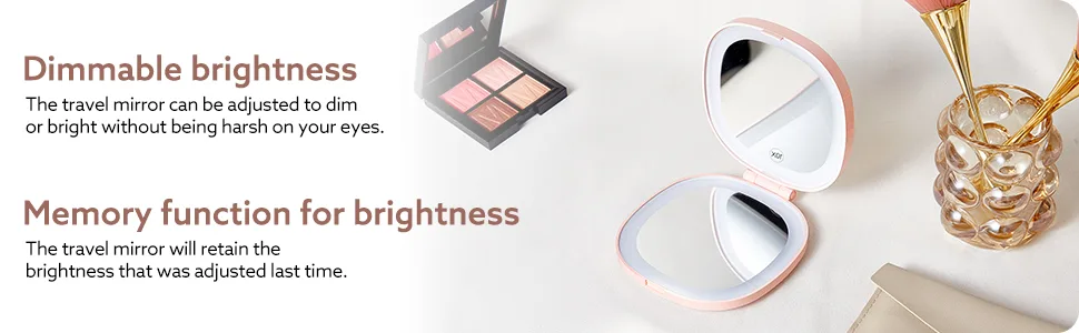 KEDSUM Lighted Compact Mirror, 1X/10X Magnifying Mirror, Travel Makeup Mirror with Rechargeable LED Lights, Dimmable Double Sided Folding Mirror, Portable, Daylight, USB Charging(Pink) - product information 2