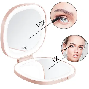 KEDSUM Lighted Compact Mirror, 1X/10X Magnifying Mirror, Travel Makeup Mirror with Rechargeable LED Lights, Dimmable Double Sided Folding Mirror, Portable, Daylight, USB Charging(Pink) - product information 4
