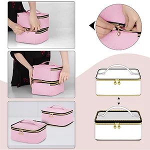 LUXJA Detachable 2 Layers Nail Polish Organizer - Hold 40 Bottles (15ml - 0.5 fl.oz), Nail Polish Case with Tools Storage Pockets (Patented), Pink - nail polish organizer