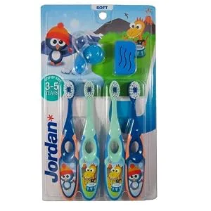 Jordan Step 2 Kids Toothbrush, 3-5 Years, Soft Bristles, BPA Free (4 Pack) Blue & Green Blue,green - Step 2 Blue