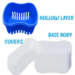 Denture Case Kit, 2 Denture Bath Cups with 2 Denture Brush & 2 Portable Toothbrush Box, Denture Brush Retainer Bath with Lid, Retainer Cleaning Denture Boxes, Toothbrush Kit for Travel Blue & Light Green - denture box