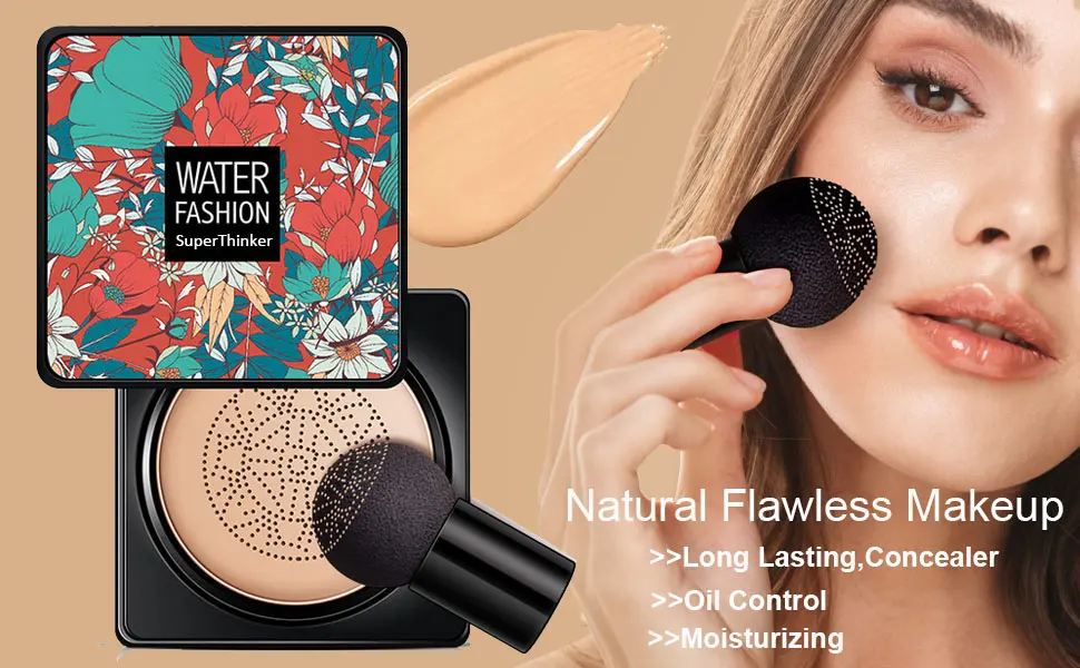 Air Cushion CC Cream Mushroom Head, Concealer Moisturizing BB Cream Foundation, Waterproof Matte Long Lasting Bright Face Makeup Base Long Lasting Cushion CC Natural - product information 1