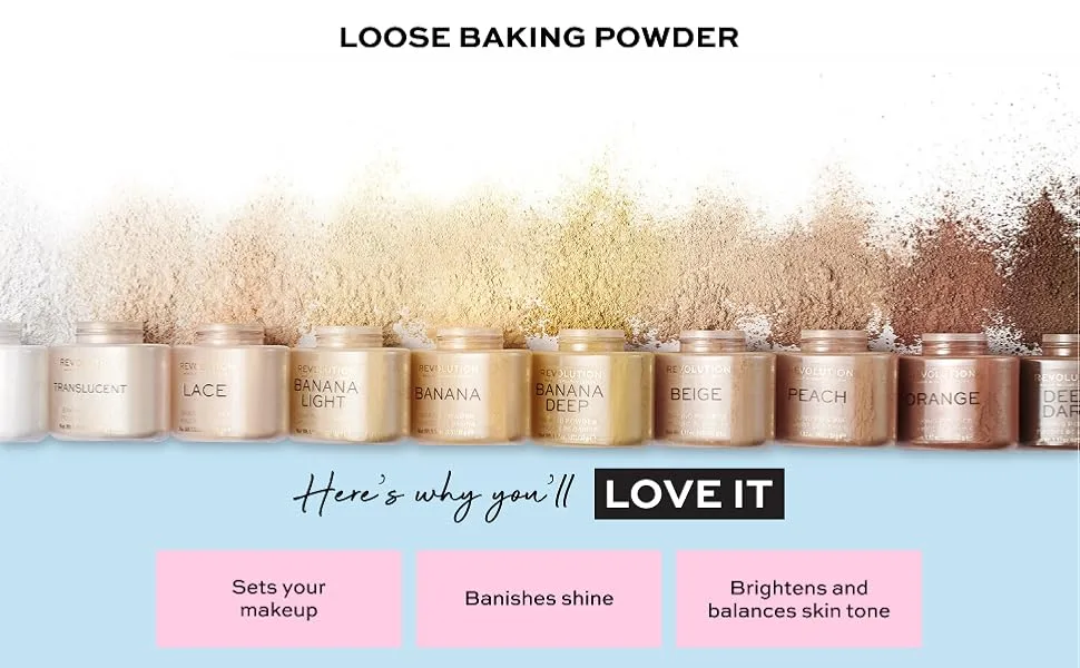 Makeup Revolution Loose Baking Powder, Banana Light, For Light Skin Tones, Balances Skin Tone & Banishes Shine, Matte Finish, Vegan & Cruelty-Free, 0.15 Oz - Loose baking powder set makeup no shine balance skin tone brightening effect makeup revolution