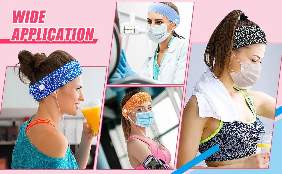 10 Pieces Button Headband Multi-functional Hair Band Ear Protection Holder Soft Headwrap with Buttons for Men Women - product information 3