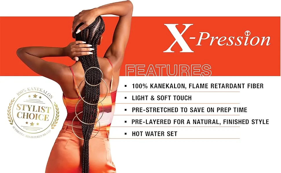SENSATIONNEL X-PRESSION SYNTHETIC BRAID - 3X PRE-STRETCHED 58 INCH (1B Off Black, Pack of 2) 2 Pack 1B Off Black - Features