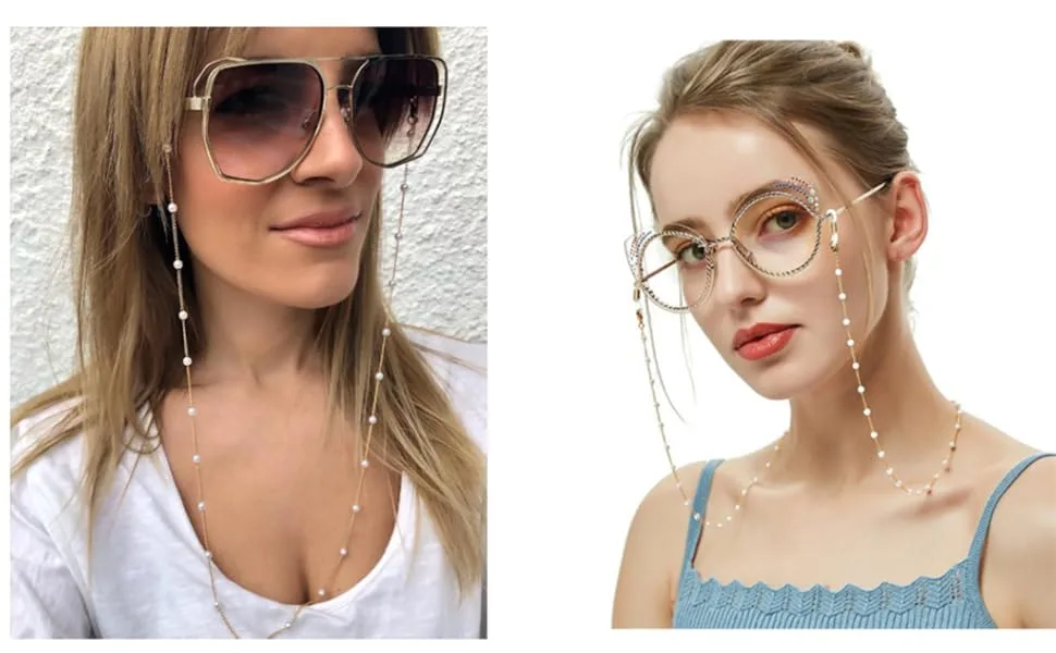 Sither Pearl Sunglasses Chian Reading Glasses Chain Strap Necklace for Women Silver - pearls sunglass chain