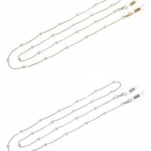 Sither Pearl Sunglasses Chian Reading Glasses Chain Strap Necklace for Women Silver - silver glasses chain