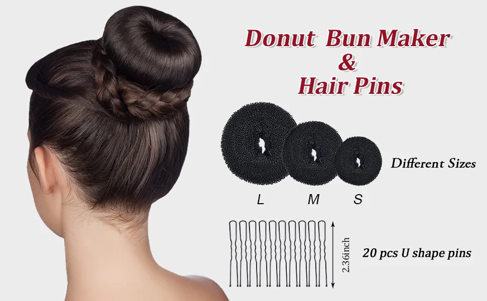Donut Hair Bun Maker,TsMADDTs 3pcs Ring Style Bun Maker with Large Bobby Pins 20pcs,Doughnuts Sock Bun Maker Set, Black C-Black - hair donut bun