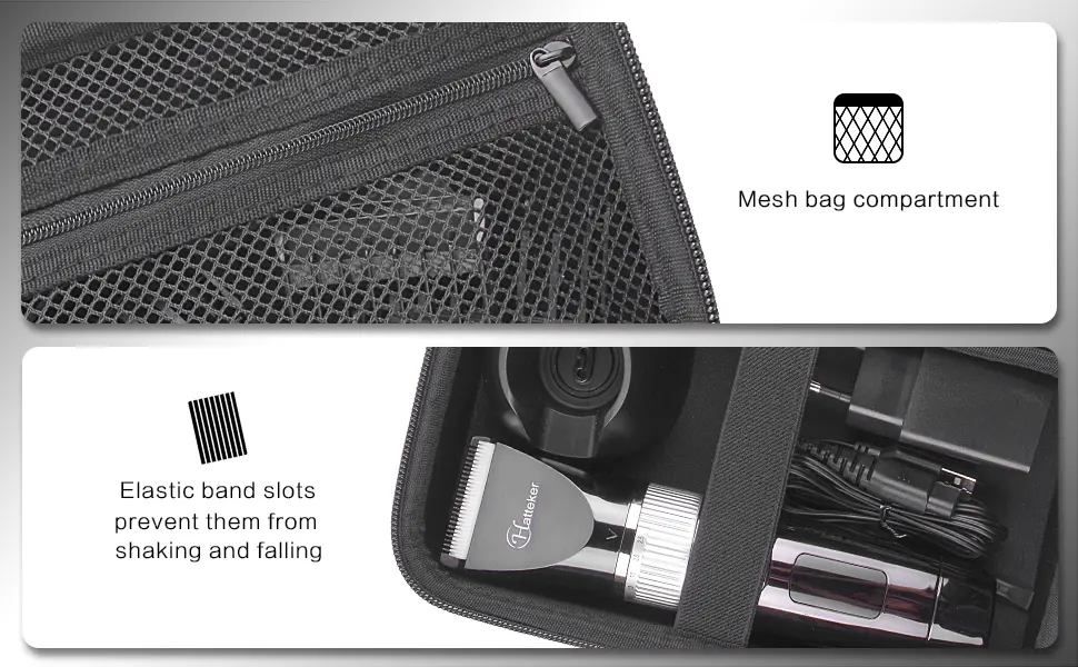 Case for Hatteker Hair Clipper Cordless, Beard Trimmer Organizer Storage for Men Hair Cutting Kit Precision Shaver, with Inner Net Bag for Grooming Kit.(Case Only) - interior design