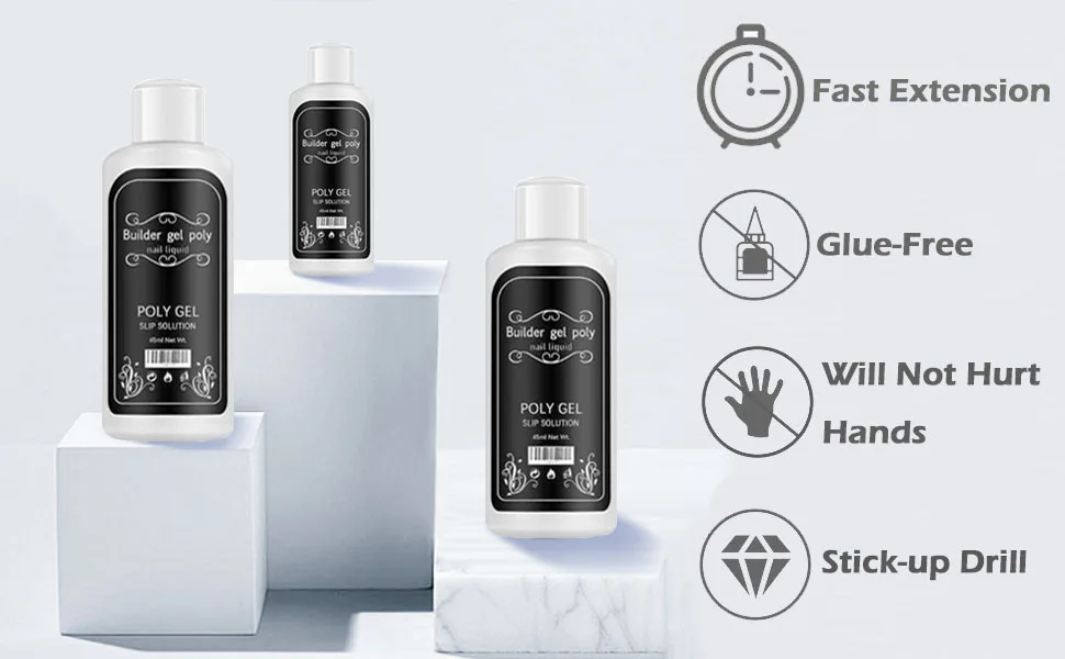 Slip Solution Poly Gel, Quick Poly Slip Solution Nail Gel Extension Gel Liquid Solution, Nail Gel Builder Liquid for Nail Art DIY Nail, Contains a Brush and a Cup - 45ml white - product information 1