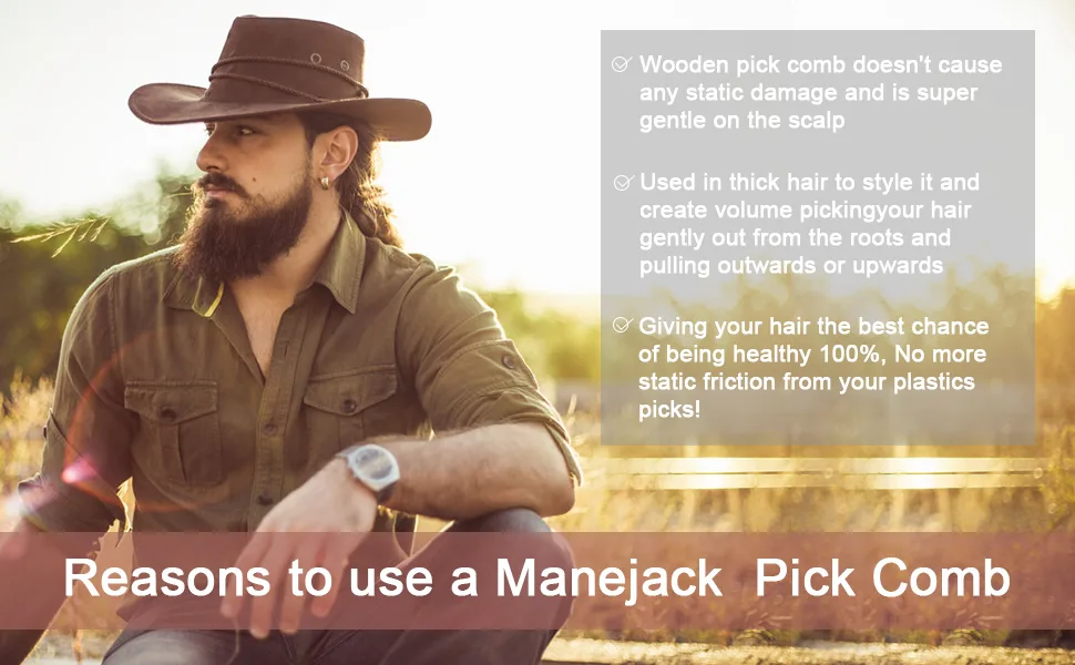 MANEJACK Beard Pick for Men- Wooden Comb Afro Hair Lift Combs - not static like plastic does, assist your natural curls by keeping them more together
