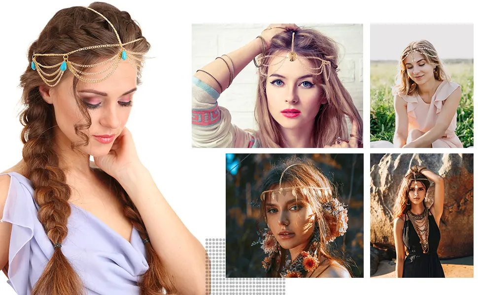 Bohemian Pearl Coin Head Chain Festival Hair Jewelry Amazon.com: CAKURE Boho Head Chain Pearl Tassel Hair Chain  main image 3