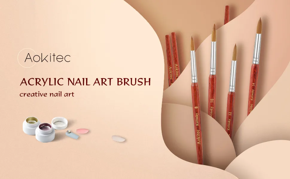 Aokitec Kolinsky Acrylic Nail Brush #20 Oval Sable Acrylic Brush Wood Nail Art Brush for Acrylic Application Polygel Brush Nail Art Manicure Tool 20# Red Wood - product information 4