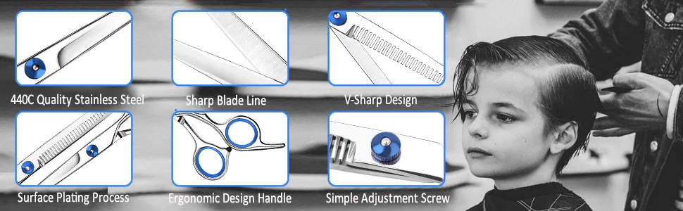 Hair Cutting Scissors, Haircut Scissors Kit Thinning Shears Kit for Home, Barber, Salon Silver - hair cutting scissors
