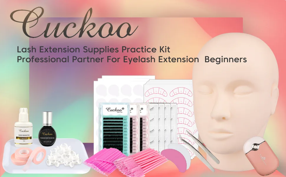 Cuckoo Eyelash Extension Kit,Lash Extension Practice Kit,Mannequin Head Practice Exercise Set Training Lash Extension Supplies for Beginners Include Mini Fan Lash Dryer,Eyelash Graft Eyelash Extension Kit-A3 - Mannequin Head