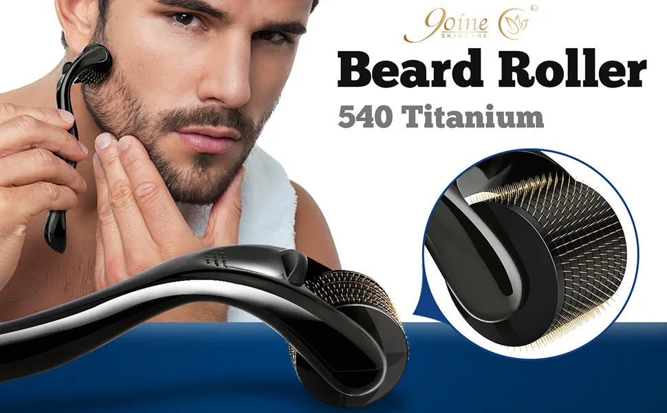 Derma Roller for Face Body Hair Beard Growth, Beard Roller for Men - 540 Titanium Microneedling Roller for Home Use Black#0.5 - product information 3