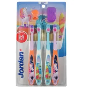 Jordan Step 3 Kids Toothbrush, 6-9 Years, Soft Bristles, BPA Free - 4 Pack - Blue & Pink Blue,pink - Step 2 Blue