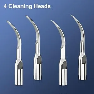 Teeth Cleaning Kit with LED Light, 4 Replaceable Heads & Oral Mirror, 3 Modes Dental Care Teeth Cleaner, Home whitening Tools Safe Navy blue - cleaning heads