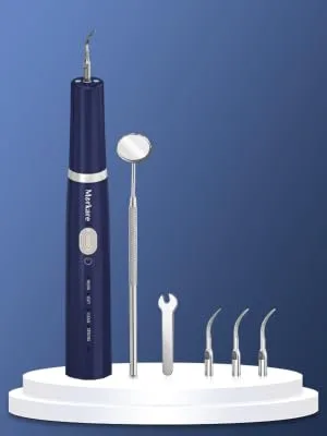 Teeth Cleaning Kit with LED Light, 4 Replaceable Heads & Oral Mirror, 3 Modes Dental Care Teeth Cleaner, Home whitening Tools Safe Navy blue - product information 2