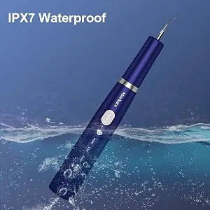 Teeth Cleaning Kit with LED Light, 4 Replaceable Heads & Oral Mirror, 3 Modes Dental Care Teeth Cleaner, Home whitening Tools Safe Navy blue - waterproof
